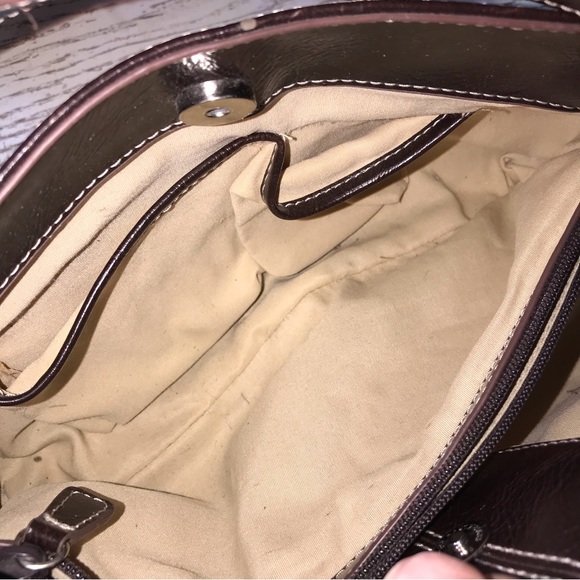 NINE & CO Dark Brown Faux Leather, Silver Hardware Structured Shoulder Bag GUC - Picture 11 of 15